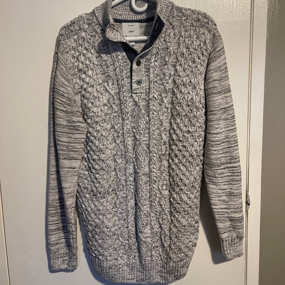 1897 Gray/white Cable Knit Sweater Mens Size L